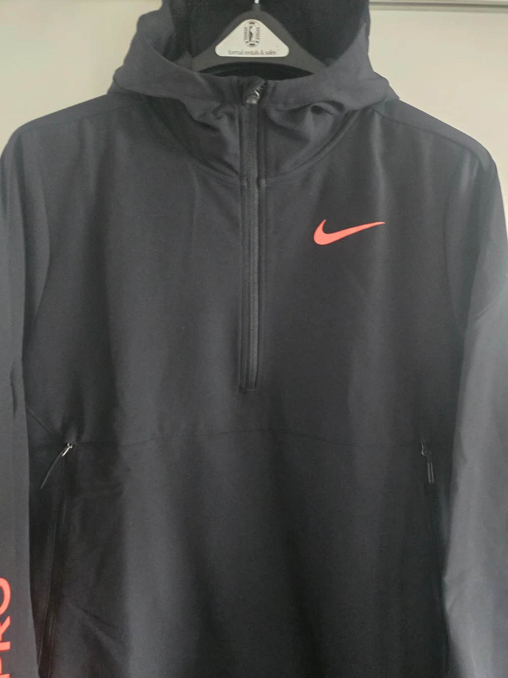Nike Pro Black Half-Zip Hoodie with Coral Swoosh - Picture 4 of 11